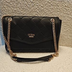 GUESS Quilted Black Chain Shoulder Bag